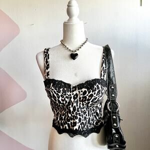 Wet Seal Leopard Bustier Corset Top, Edgy Punk Clubwear Y2K Gothic Medium